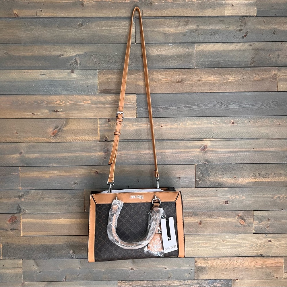 New Nine West Paulson Satchel Bag - Brown/Tan Logo Crossbody